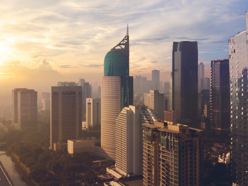 Skyline of Jakarta at the sunset