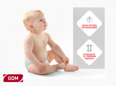B6-W RED VIRTUAL DAYS Blonde baby in a diaper on white background
